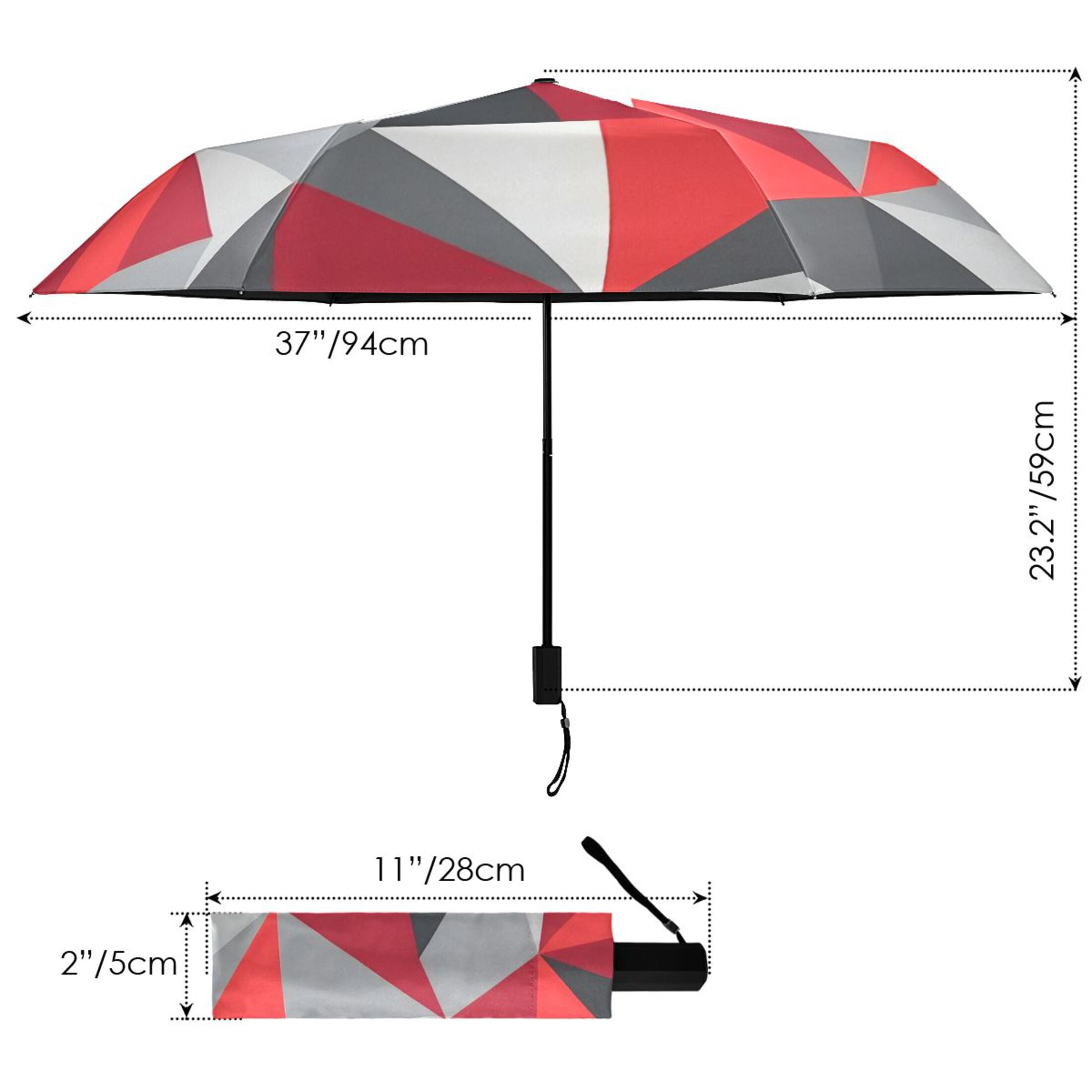 ALAZA Artistic Triangle Geometry Red UPF 50+ Compact Folding Umbrella for Rain Travel Umbrella Packable
