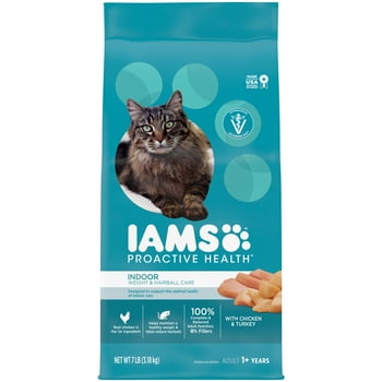 IAMS PROACTIVE  Adult Indoor Weight Control & Hairball Care Dry Cat Food with Chicken & Turkey Cat Kibble, 7 lb. Bag