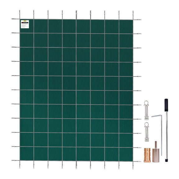 Inground Pool Cover 16x40 ft, PP Safety Cover for Rectangle Pools, Winter Pool Cover with Anchors & Springs, Green Mesh Debris Cover