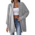 thumbnail image 3 of Women Fall Winter Long Sleeve Cardigan Open Front Solid Color Block Fashion Loose Knit Sweater Light Gray One Size, 3 of 9