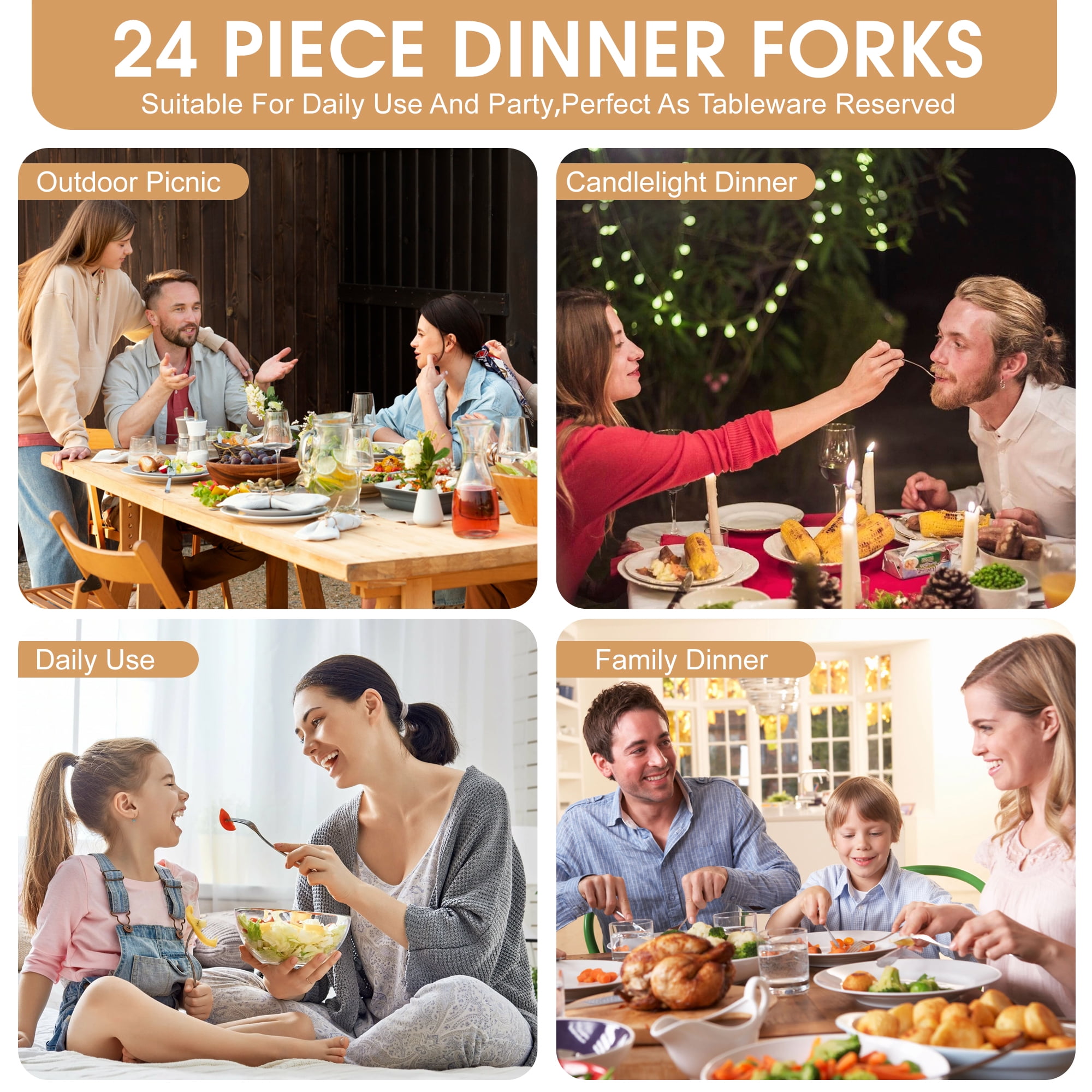 24 Piece Dinner Forks Set, 7.1" Stainless Steel Forks Silverware, Flatware Forks Set for Home, Kitchen or Restaurant, Metal Forks, Dishwasher Safe