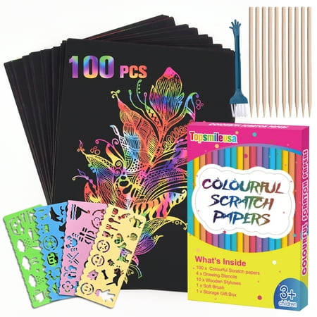 Topcolorusa Scratch Paper Art for Kids 116 Pcs Rainbow Paper Scratch Art for Children Girls Boys DIY Party Favor Game Activity Birthday Christmas Toy Gift Set Kids Ages 3 4 5 6 7 8 9 10 Girls Boys