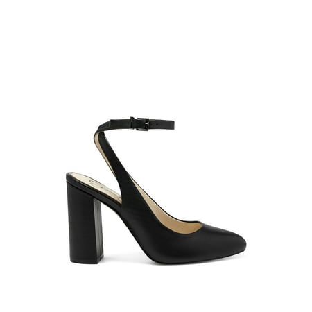 Jessica Simpson Mylana Black Elegant Almond Toe Ankle Strap Block Heel Pumps (6, Black)