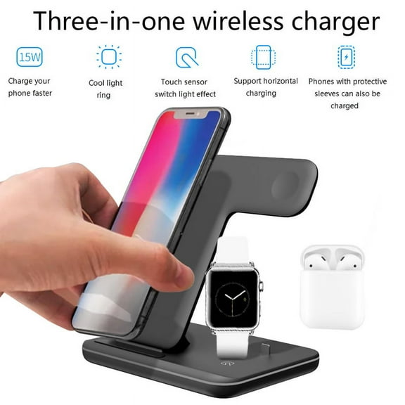 FIEWESEY Wireless Charger, 3 in 1 Qi Certified Wireless Charger Fast Charging Dock Station for Apple iWatch Series SE/6/5/4/3/2/1,iPhone 12/11 Series/XS MAX/XR/XS/X/8/8 Plus/Samsung