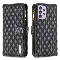 Dteck Case for Samsung Galaxy A52 5G/4G,Shockproof 9 Card Holder Slots Zipper Pocket Handbag Case PU Leather Magnetic Closure Kickstand with Wrist Strap TPU Flip Cover,Black