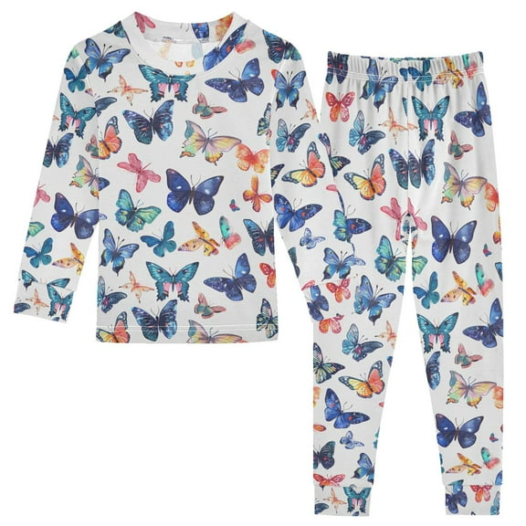 joogoo Butterflies 2 Piece Long Sleeve Tee and Pants Cotton Pajama Set 5Y