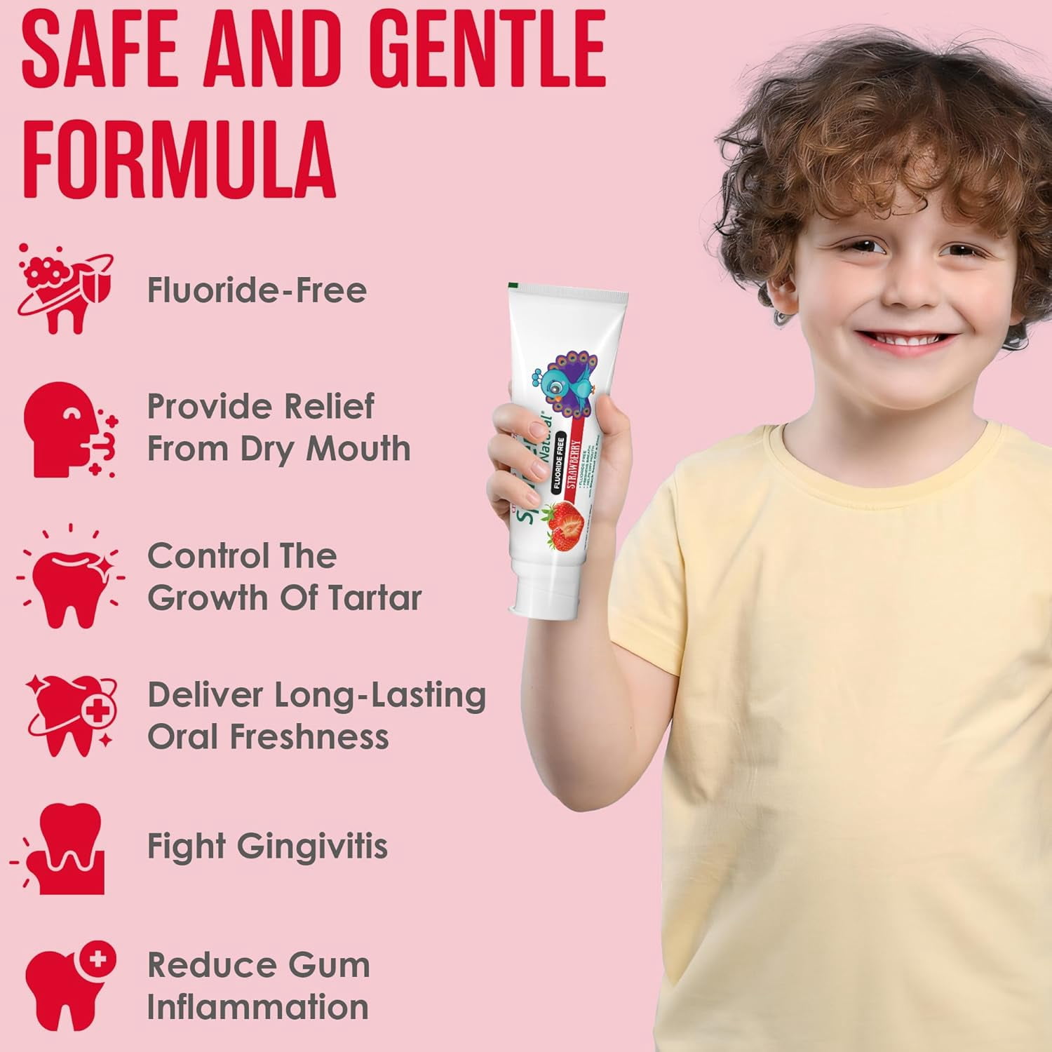 SprinJene Natural Children's Strawberry Fluoride Free Toothpaste, Pack of 4