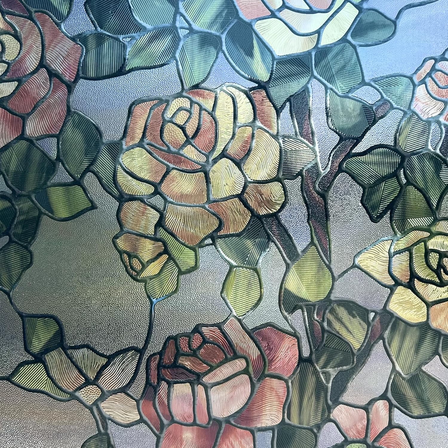 Stained Glass Window Film, Decorative Window Privacy Film for Bathroom,Front Door,Home, Sun Blocking Heat Control,Static Cling, The Beast's Rose, 23.6inch x 35.4inch