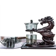 Ebony Solid Wood Glass Tea Pot Set with High Borosilicate Glass Teapot Magnetic Teapot Lazy Kung Tea Pot Set with Infuser Semi Automatic Drip Rotating Design-with 6 cups