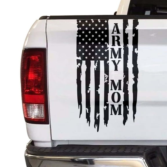Army Mom Retired Vietnam Veteran Distressed American USA US Flag Truck Tailgate Vinyl Decal Compatible with most Pickup Trucks USMC USAF US Navy Decal Sticker (11" x 20", Black)