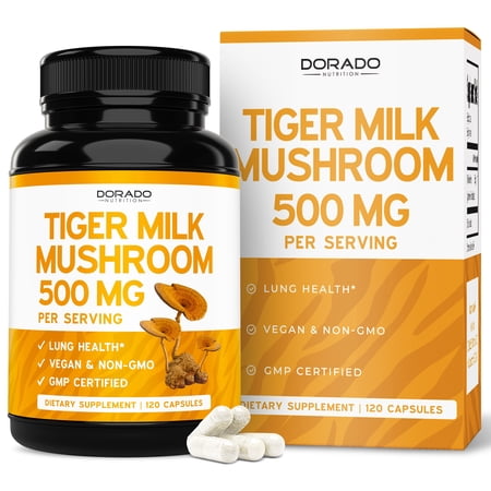Tiger Milk Mushroom Supplement (120 Capsules, 500mg Per Serving) Premium Tiger Milk Mushroom for Lungs and Immune Support - Lignosus Lung Supplement for Adult - Third Party Tested, Non GMO & USA Made