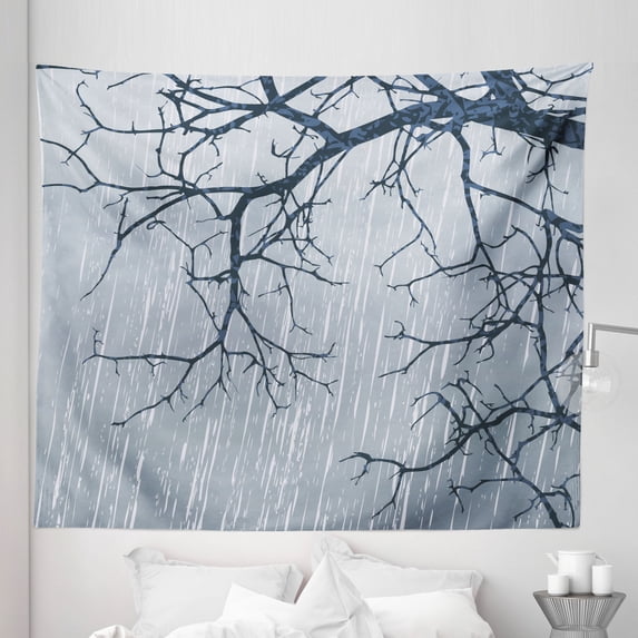 Tree Tapestry, Illustration of Bare Branches in Winter Cold Weather Stormy Day Design Art Print, Fabric Wall Hanging Decor for Bedroom Living Room Dorm, 5 Sizes, Grey, by Ambesonne