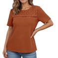 thumbnail image 5 of T Shirts for Women 2026 Summer Short Sleeve Crewneck Hollow out Breathable Dressy Casual Office Work Tshirt Blouse, 5 of 8