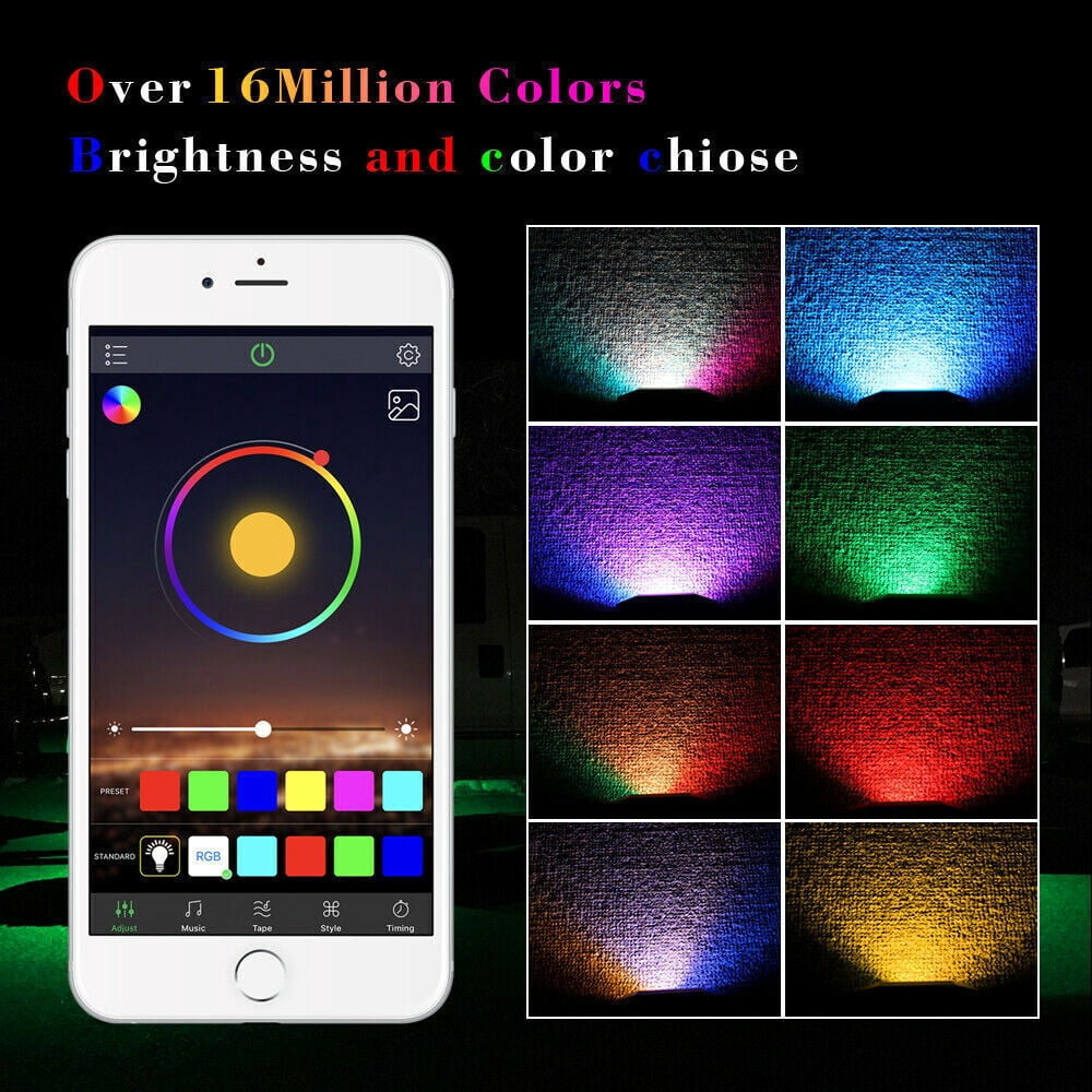 4 Pods RGB LED Rock Lights Chasing Multi Color Bluetooth APP Music UTV ATV Truck