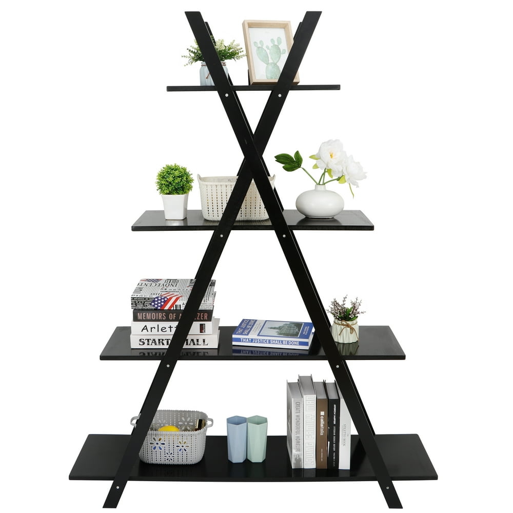 "A" Frame Bookshelf Storage Shelf 4 Tiers Solid Wood Construction