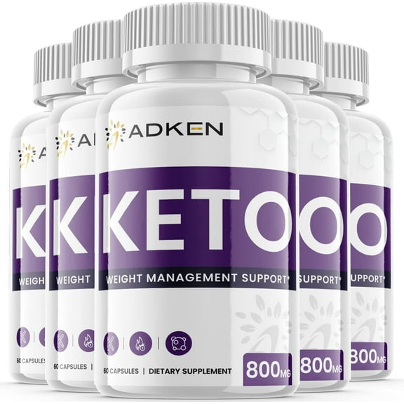 (5 Pack) Adken - Keto Weight Loss Formula - Energy & Focus Boosting Dietary Supplements for Weight Management & Metabolism - Advanced Fat Burn Raspberry Ketones Pills - 300 Capsules