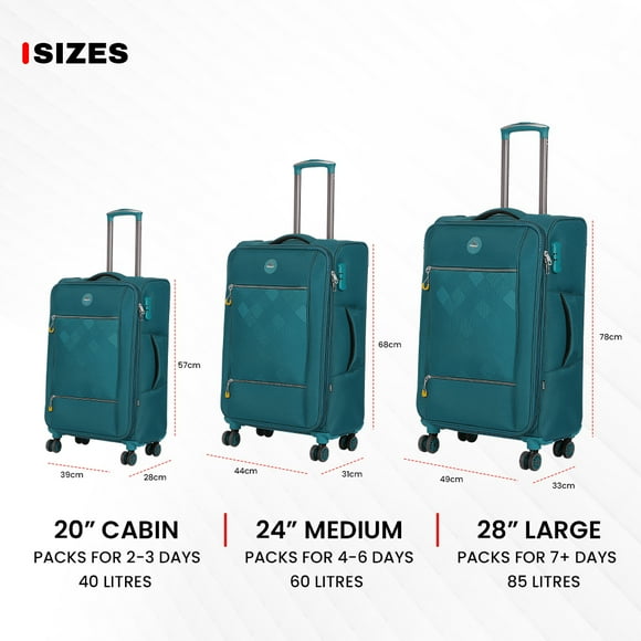 Emblem Duster 20''/24''/28'' Set of 3-Piece Softside Spinner Luggage Set, 1200D Lightweight with 360 Degree Wheels, Expandable Trolley Bag, Teal Blue