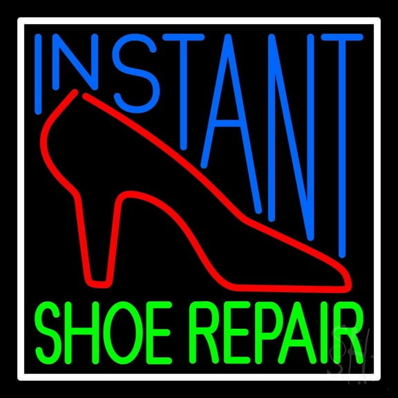 Instant Shoe Repair With Border LED Neon Sign 16 x 16 - inches, Black Square Cut Acrylic Backing, with Dimmer - Bright and Premium built indoor LED Neon Sign for store interior Décor, Storefront.