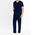 thumbnail image 2 of Brnmxoke Scrubs for Men Set Unisex Short Sleeve V-Neck Scrub Top & Yoga Jogger Pant Pocket Solid Nursing Clearance Sets Home Attendant Nurse Uniforms Navy,XL, 2 of 8
