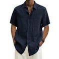 thumbnail image 2 of DLfVUB Men's Linen Shirts Short Sleeve Casual Big and Tall Regular Fit Solid Button Down Holiday Vacation Hawaiian Tees Shirt Tops for Men Beach Summer Wedding Shirt Navy M, 2 of 5