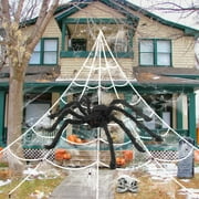 Halloween Spider Web Decorations 23ft Huge Triangular Spider Web with 50" Gaint Hairy Spider for Halloween Outdoor Yard Scary Decor