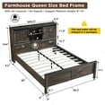thumbnail image 4 of OKD Modern Farmhouse Queen Platform Bed with Bookcase Headboard Storage and Charging Station, No Box Spring Needed, Dark Rustic Oak, 4 of 6