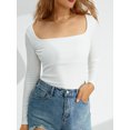 thumbnail image 3 of Mialoley Women's Spring Autumn Slim Crop Tops Solid Color Long Sleeve U Neck Skinny T-shirt, 3 of 9