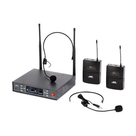 UPC: 0889028178416 | Monoprice 200-Channel UHF Dual Headset Wireless Microphones System  For Church Services  Business Meetings  or Karaoke Singing – Stage Right Series