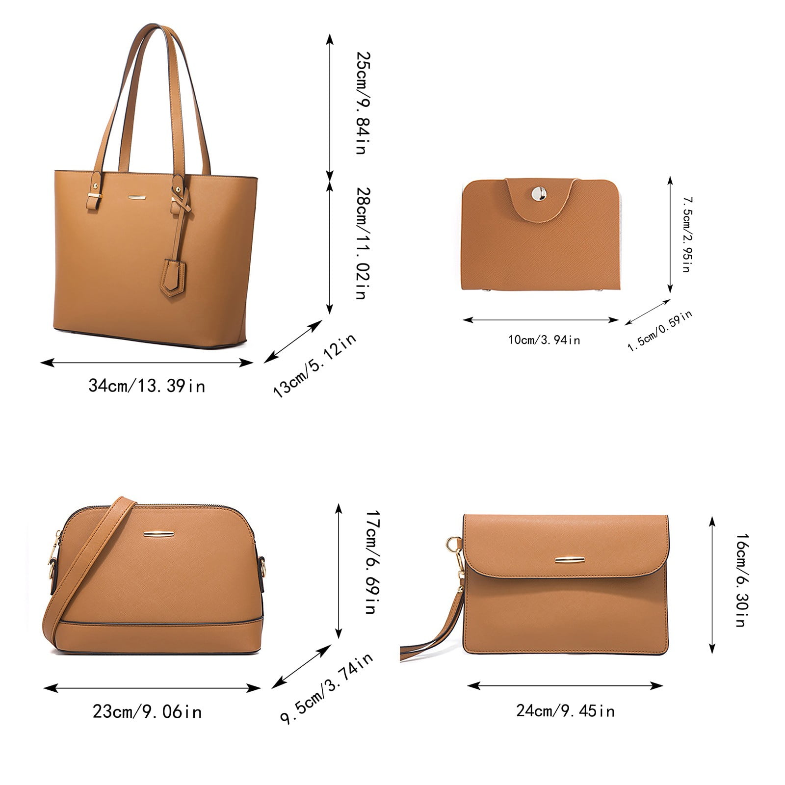 Women Trendy Retro Large Capacity Tote And Messenger Bag And Clutch And Wallet Fashionable Four Piece Set