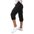 thumbnail image 4 of Amkhujs Cargo Pants for Women Button Elastic High Waist 3/4 Length Cropped Pants Casual Going Out Jogger Pants with Pockets, 4 of 7
