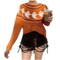 thumbnail image 1 of HNMKIU Chandail Élégant pour Femmes Blouse à Manches Longues Col Rond Décontracté pour Fête pour Sortie Quotidienne et Mode de Rue Z9104-Orange,G, 1 of 4