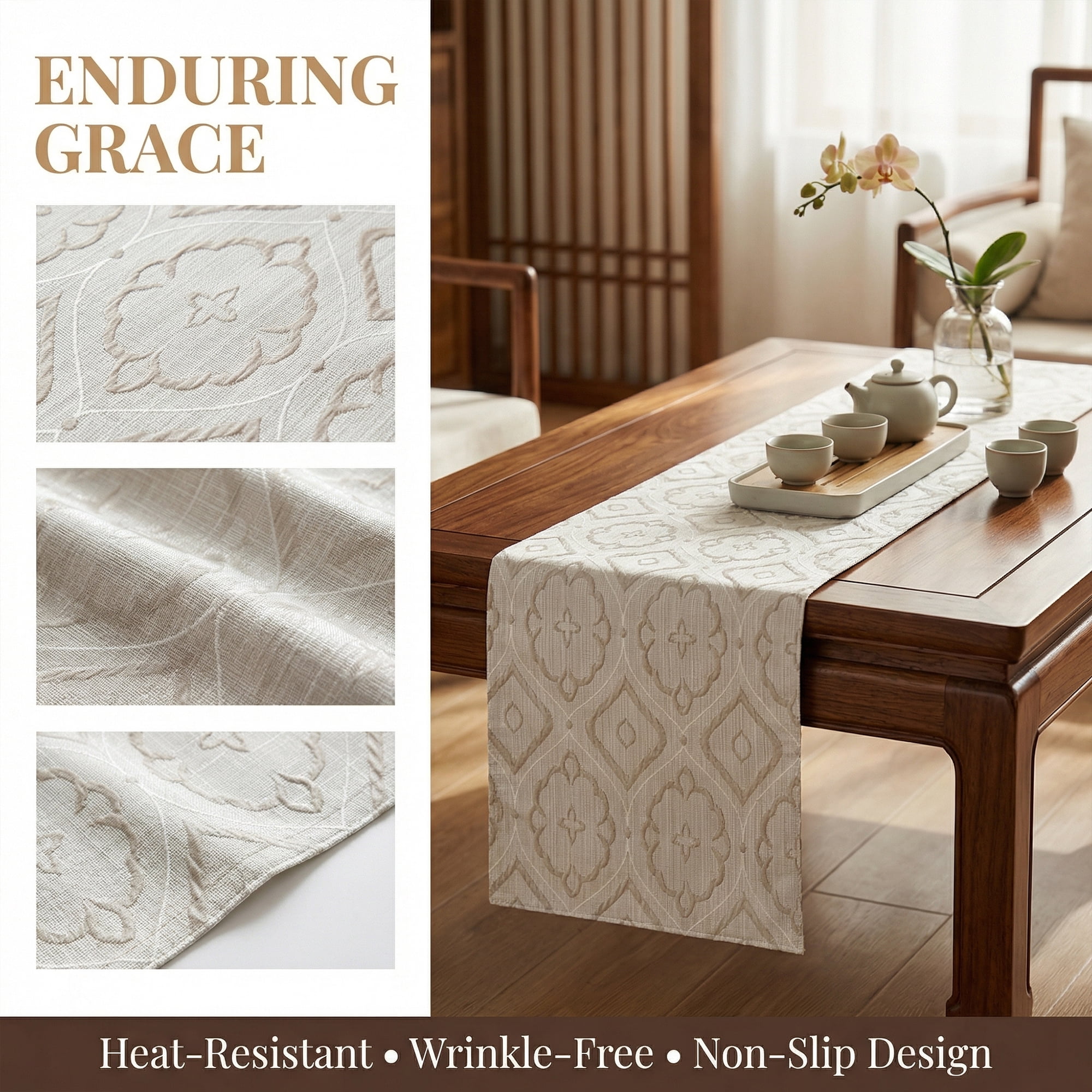 Unique Bargains Long Washable Polyester Runner Table Runner for Table Gray 13.8"x94.5"