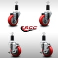 thumbnail image 2 of 3.5 Inch SS Red Poly Wheel Swivel 1-3/8 Inch Expanding Stem Caster Set 2 Brakes, 2 of 2