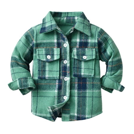 

JDEFEG Winter Coats for Boys Toddler Boys Girls Shirt Coat Jacket Plaid Long Sleeve Kids Turn Collar Button Tops Outwear 5T Coat Boy Cotton Blend Green 130