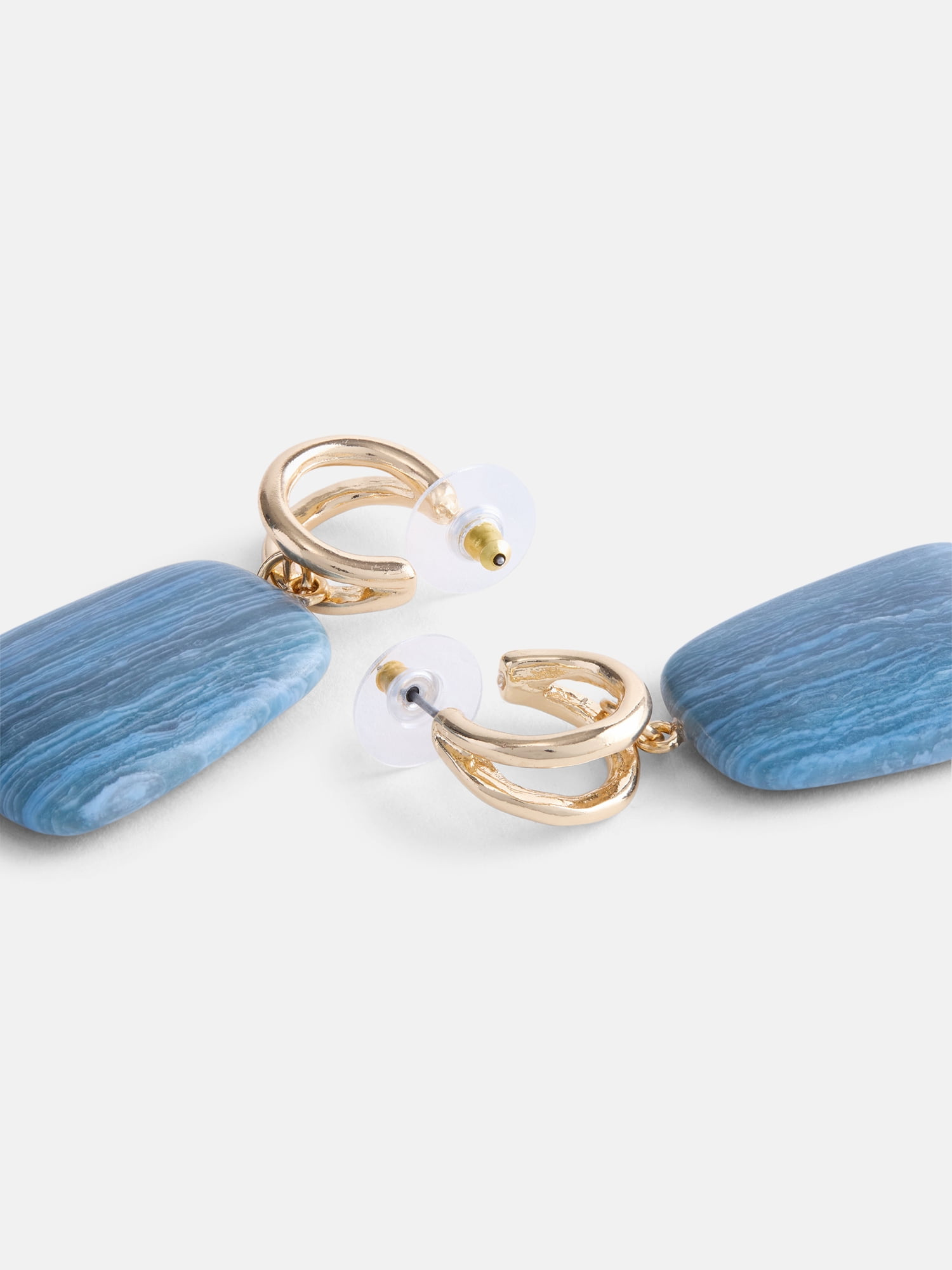 Scenario Women's Gold Tone Double Hoop Drop Earrings with Resin Stones
