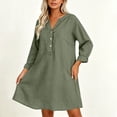 thumbnail image 4 of TEAJOPSUU Women's Midi Dresses Cotton Blend Loose Fit V Neck Button Placket Long Sleeve Dresses with Pockets Casual Solid Color Dresses Olive Green, 4 of 7