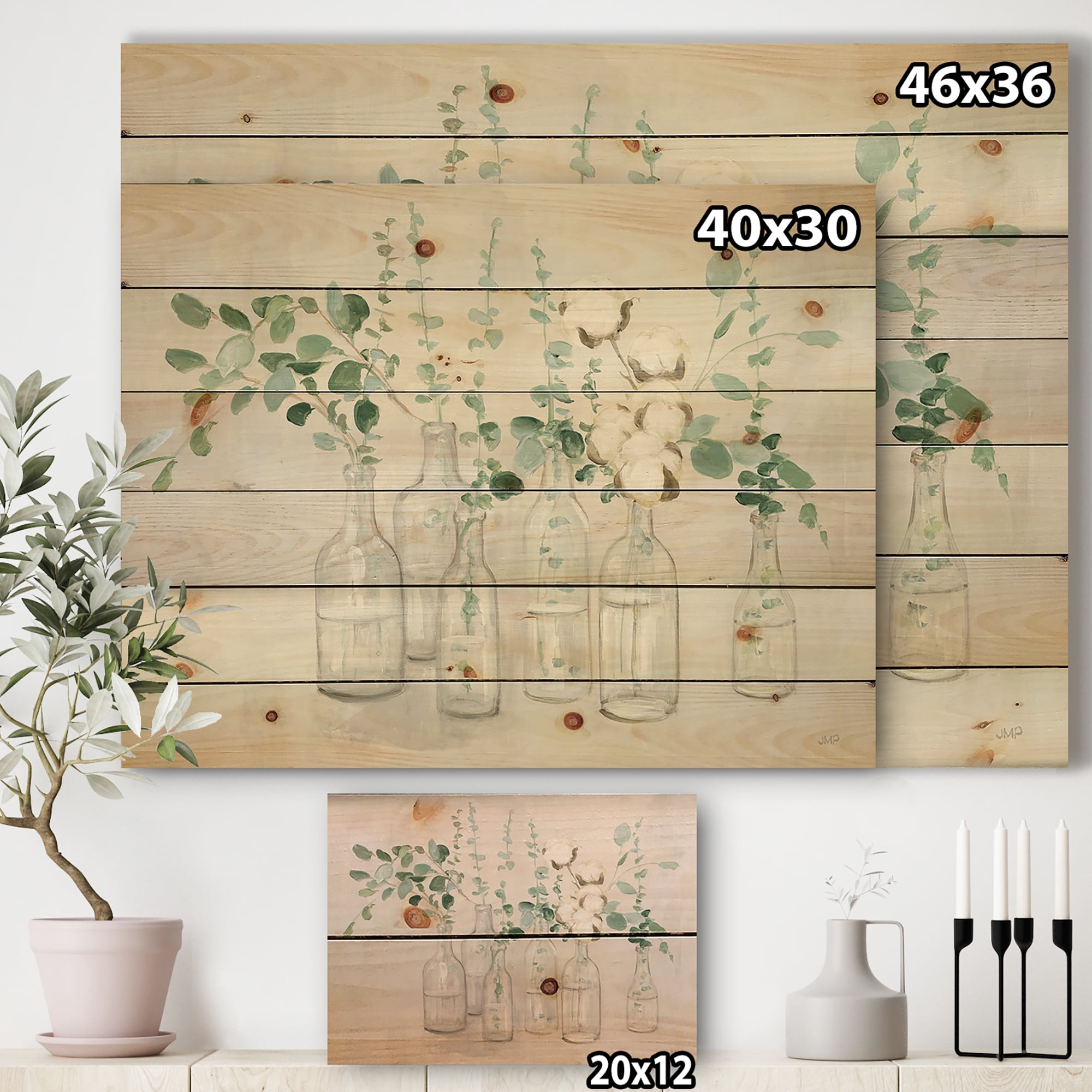Designart 'Beautiful Flower Composition' Cottage Print on Natural Pine Wood
