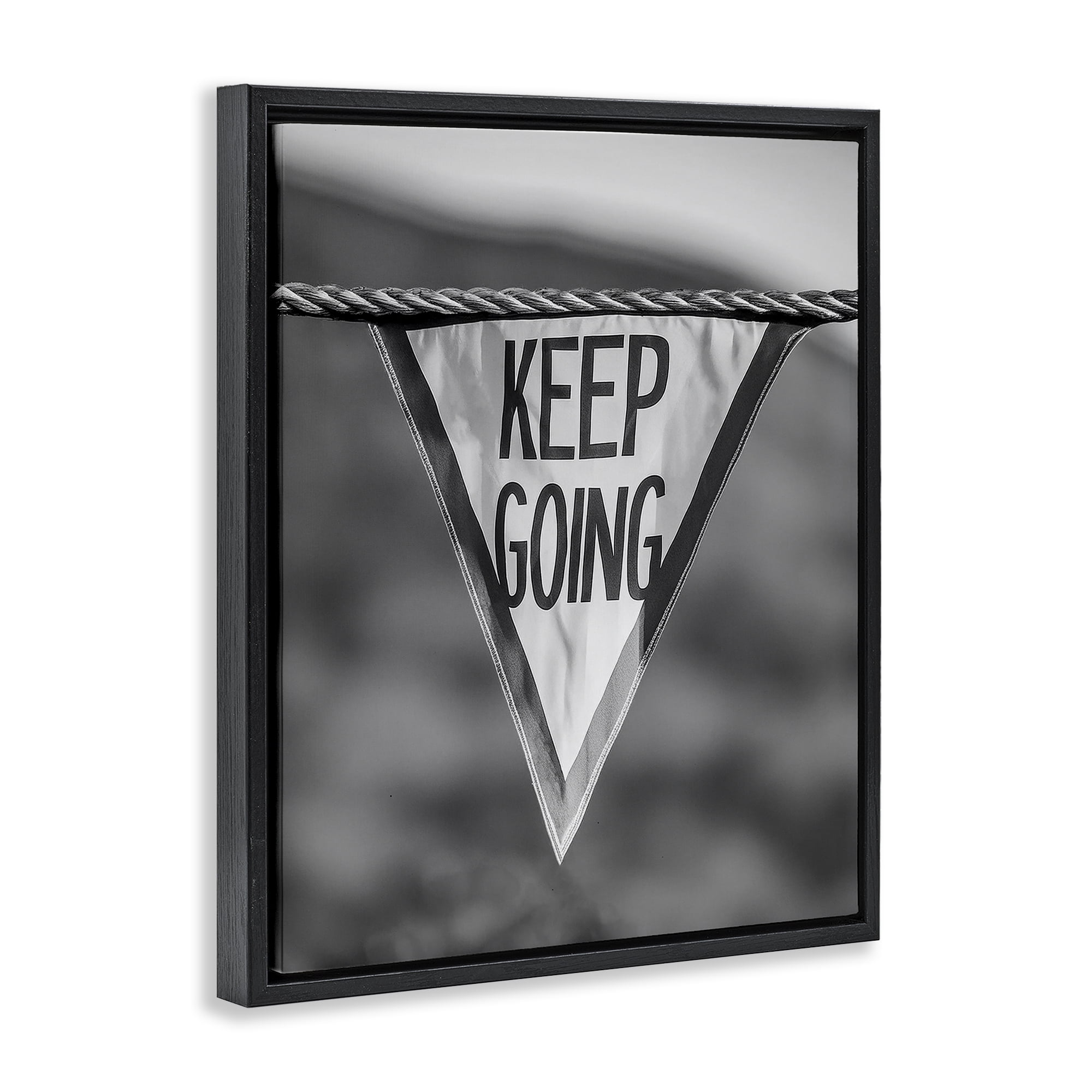 Stupell Industries Keep Going Pennant Text & Numbers Photography Black Floater Framed Canvas Art Print Wall Art, 17 x 21