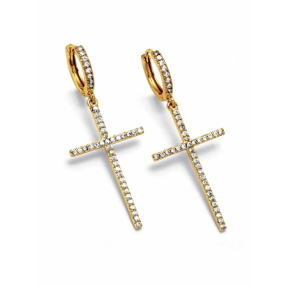 PalmBeach Jewelry Crystal Cross Goldtone Drop Earrings, 42x18mm