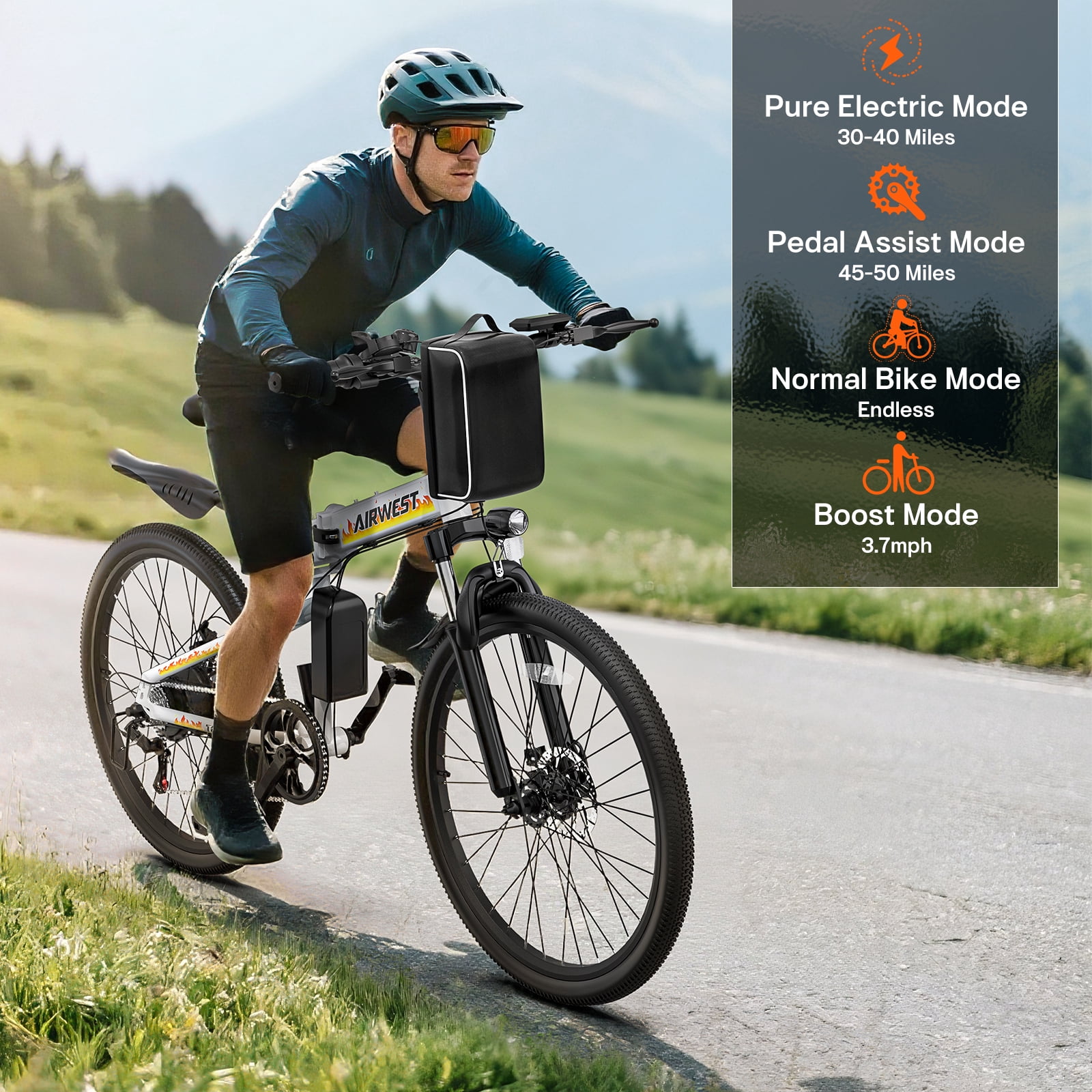 AIRWEST 26″ Folding Electric Bike – Peak 750W Motor, 48V Removable Battery, Up to 50-Mile Range, 7-Speed Gears, Front & Rear Suspension, Dual Disc Brakes – Adult Commuter/City/Off-Road E-Bike