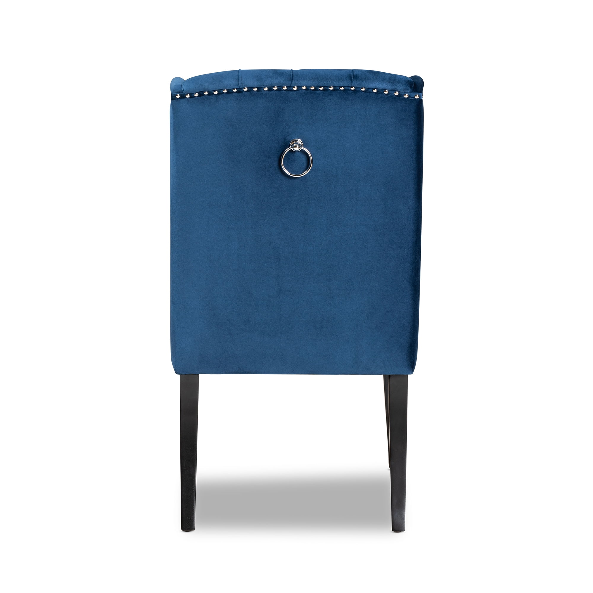 Baxton Studio Lamont Modern Contemporary Transitional Navy Blue Velvet Fabric Upholstered and Dark Brown Finished Wood Wingback Dining Chair