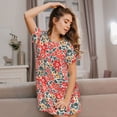 thumbnail image 3 of Fotbe Small Coral Red Flowers Bata de Dormir para Mujer con Estampado, Camisón de Algodón de Manga Corta, Ropa de Dormir Casual, 3 of 6