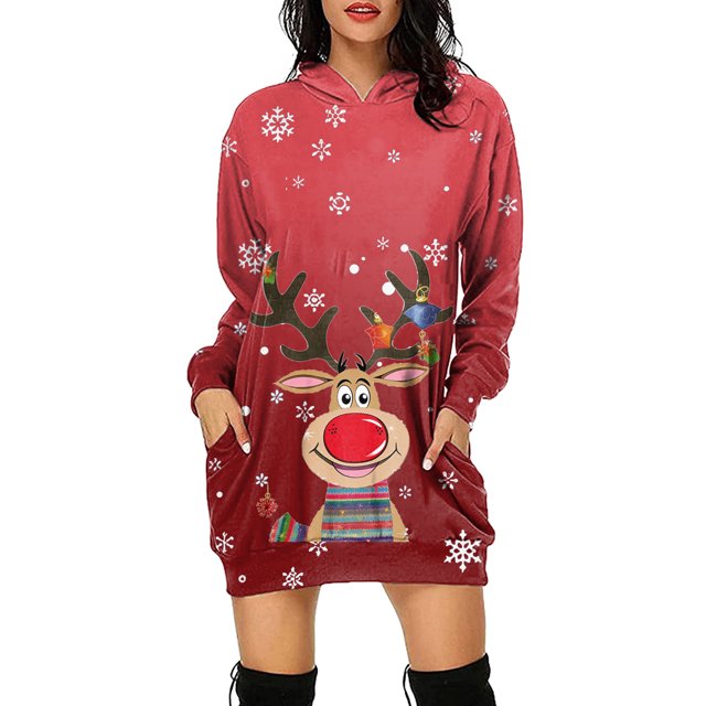 VBARHMQRT Chandail à Capuche Blanc à Fermeture Éclair pour Femmes, Manches Longues, Décontracté, Imprimé de Noël, avec Poche
