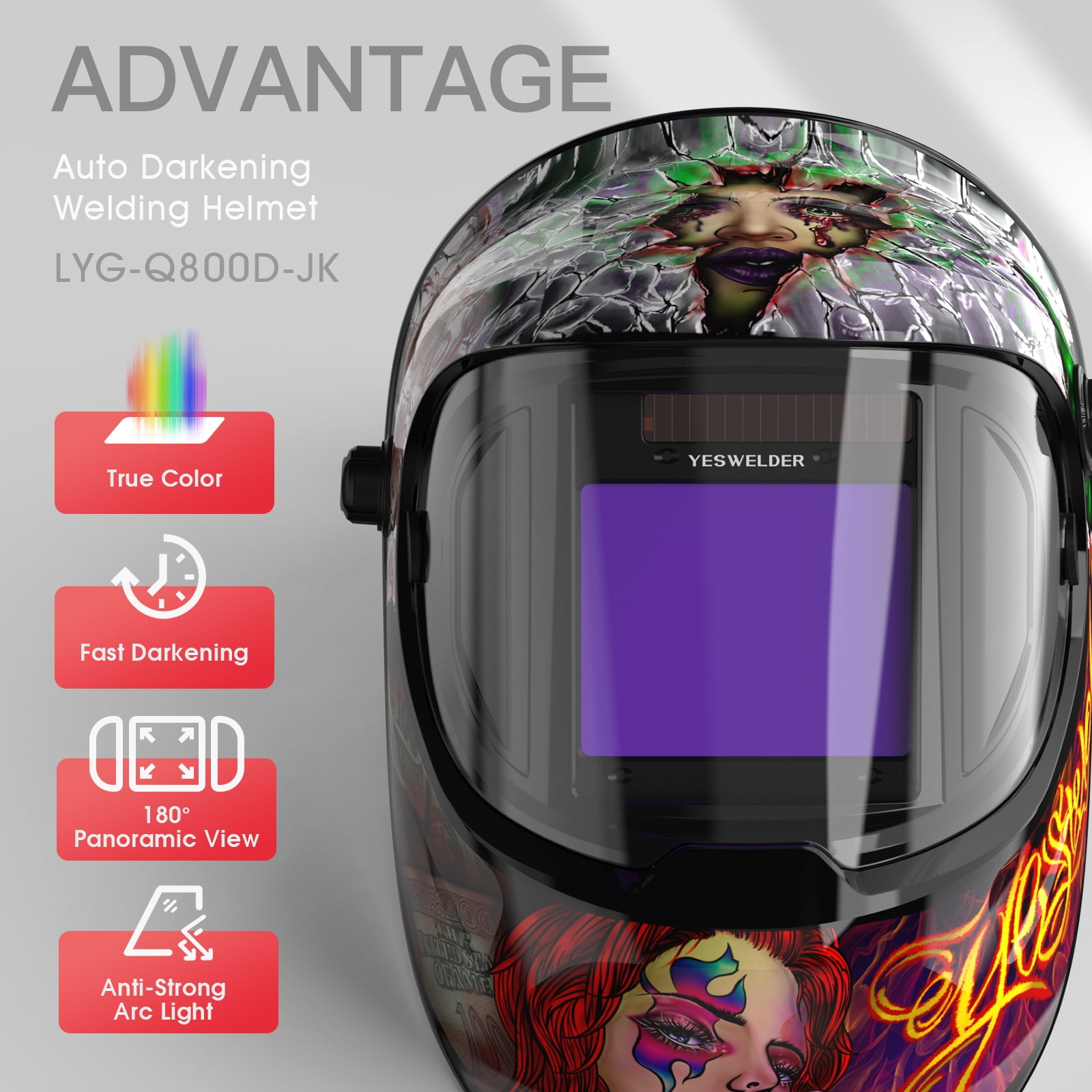 YesWelder Auto-Darkening Welding Helmet with Side View and True Color Viewing