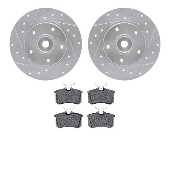 Dynamic Friction Company Rear Brake Rotors-Drilled and Slotted-Silver with 5000 Advanced Brake Pads 7502-92020