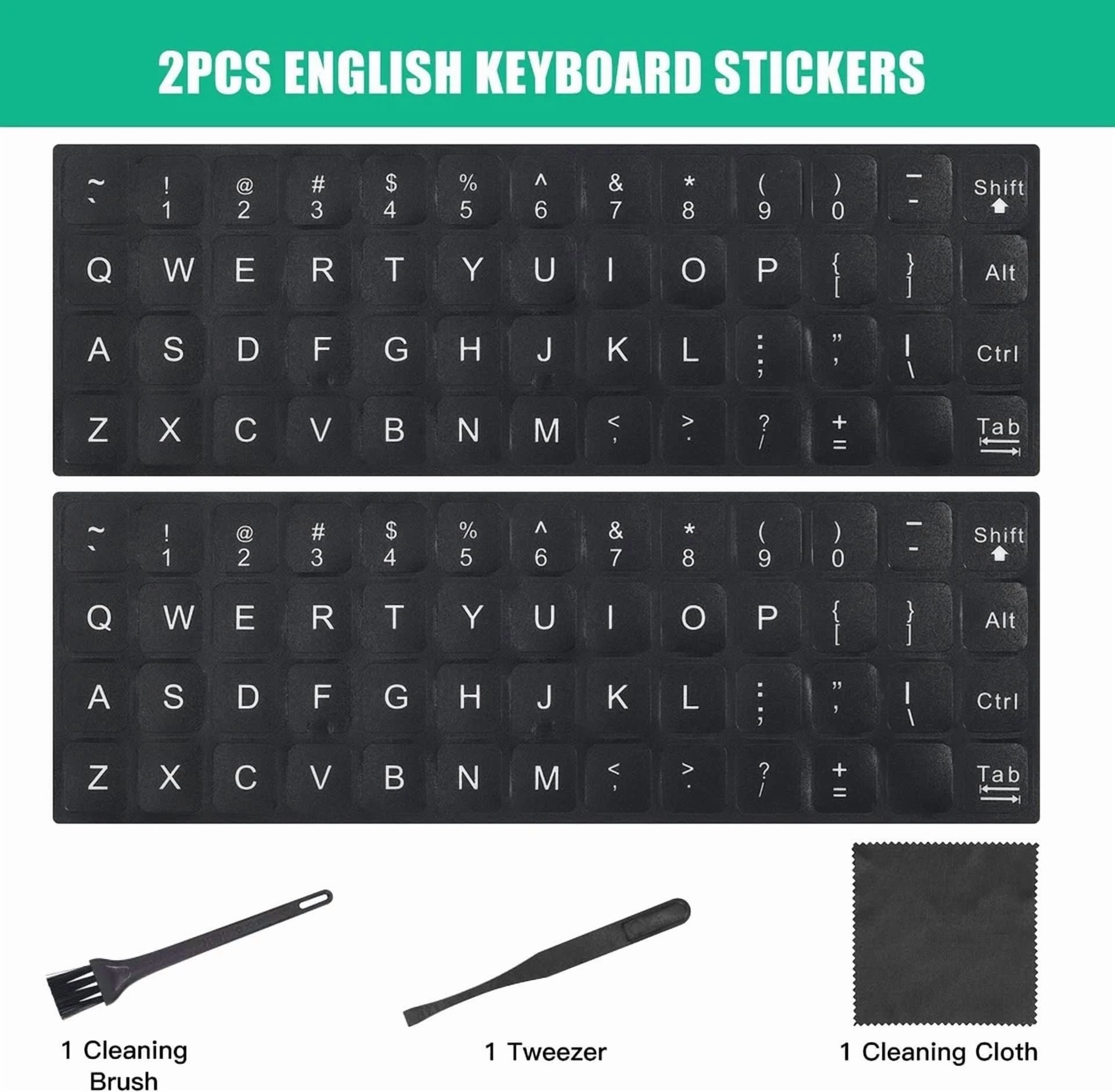 CIRCLE- 2Pcs English Keyboard Stickers With Tweezer, Universal White Letters