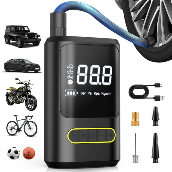 GPED Tire Inflator Portable Air Compressor, 150PSI Air Pump for Car Tires with Digital Pressure Gauge, Cordless Pump w/ Emergency LED Light & Auto Shut-Off Function for Car, Motorcycle, Bicycle,Balls