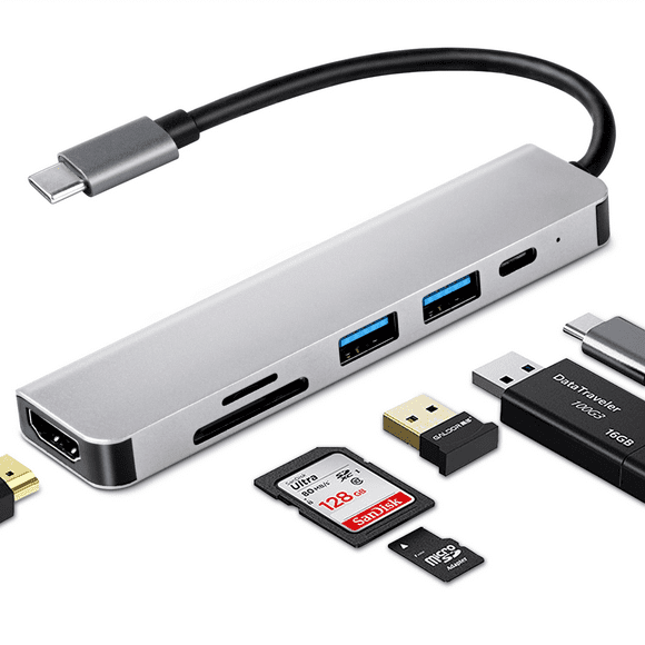 UrbanX USB C Hub 6 in 1 Dongle USB-C to HDMI Multiport Adapter with 4K HDMI Output 3 USB 3.0 Ports SD/TF Card Reader Compatible for Microsoft Surface Dock 2 And Many More Type C Devices