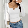 thumbnail image 3 of Lenpel Long Sleeve Tops for Women Trendy Button V Neck Shirts Casual Comfy Slim Fit Blouses Fashion Fall Outfits, 3 of 7