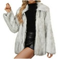 thumbnail image 5 of Women's Cropped Faux Fur Jacket Loose Lapel Long Sleeve Warm Winter Coats Shaggy Furry Outerwear with Pockets, 5 of 7
